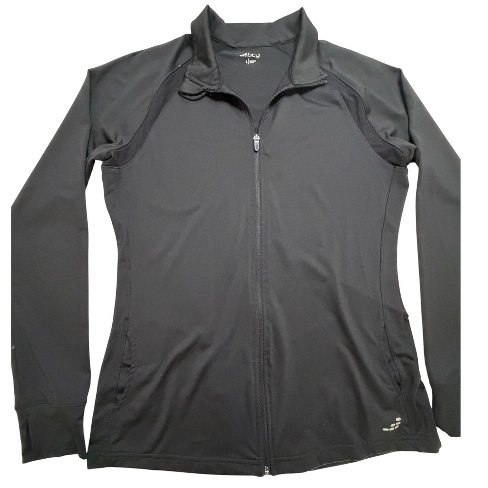 BCG Womens Black Full Zip Track Jacket Mock Neck Activewear Large